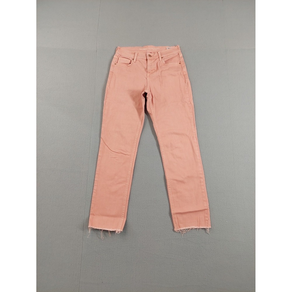 Old Navy Women Jean 0 Pink Denim‎ Straight Leg Mid Rise Stretch Raw Hem Casual